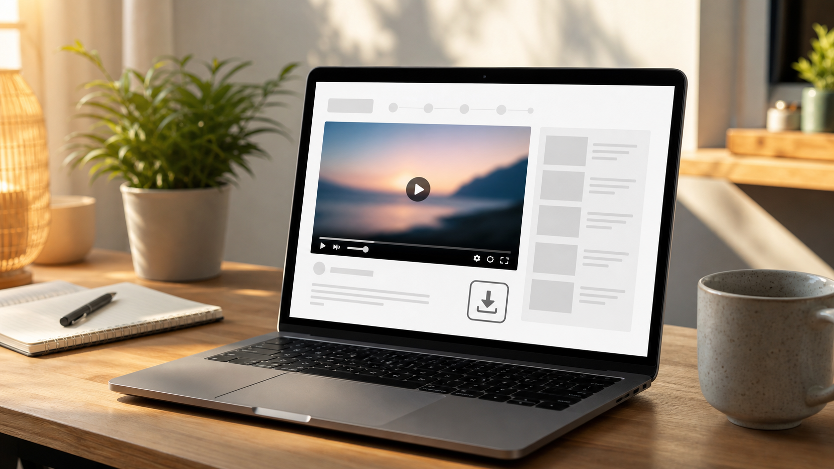 Un portátil muestra un reproductor de vídeo genérico listo para guardar el archivo.